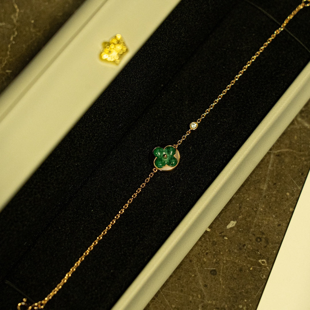 [Renovia Jewelry]SUN MALACHITE 1 DIAMOND PINK GOLD BRACELET