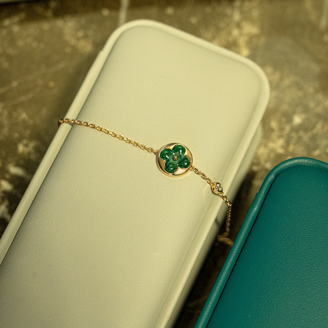 [Renovia Jewelry]SUN MALACHITE 1 DIAMOND PINK GOLD BRACELET