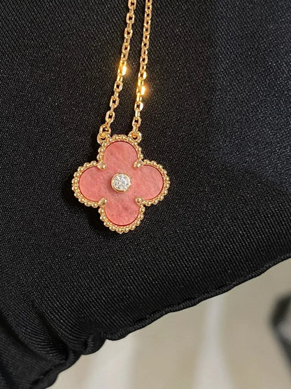 [Renovia Jewelry]CLOVER 15MM DIAMOND RHODONITE NECKLACE