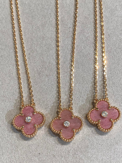 [Renovia Jewelry]CLOVER 15MM DIAMOND RHODONITE NECKLACE