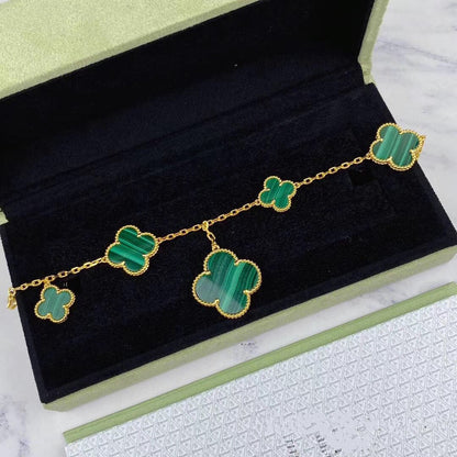 [Renovia Jewelry]MAGIC CLOVER MALACHITE GOLD BRACELET 5 MOTIFS