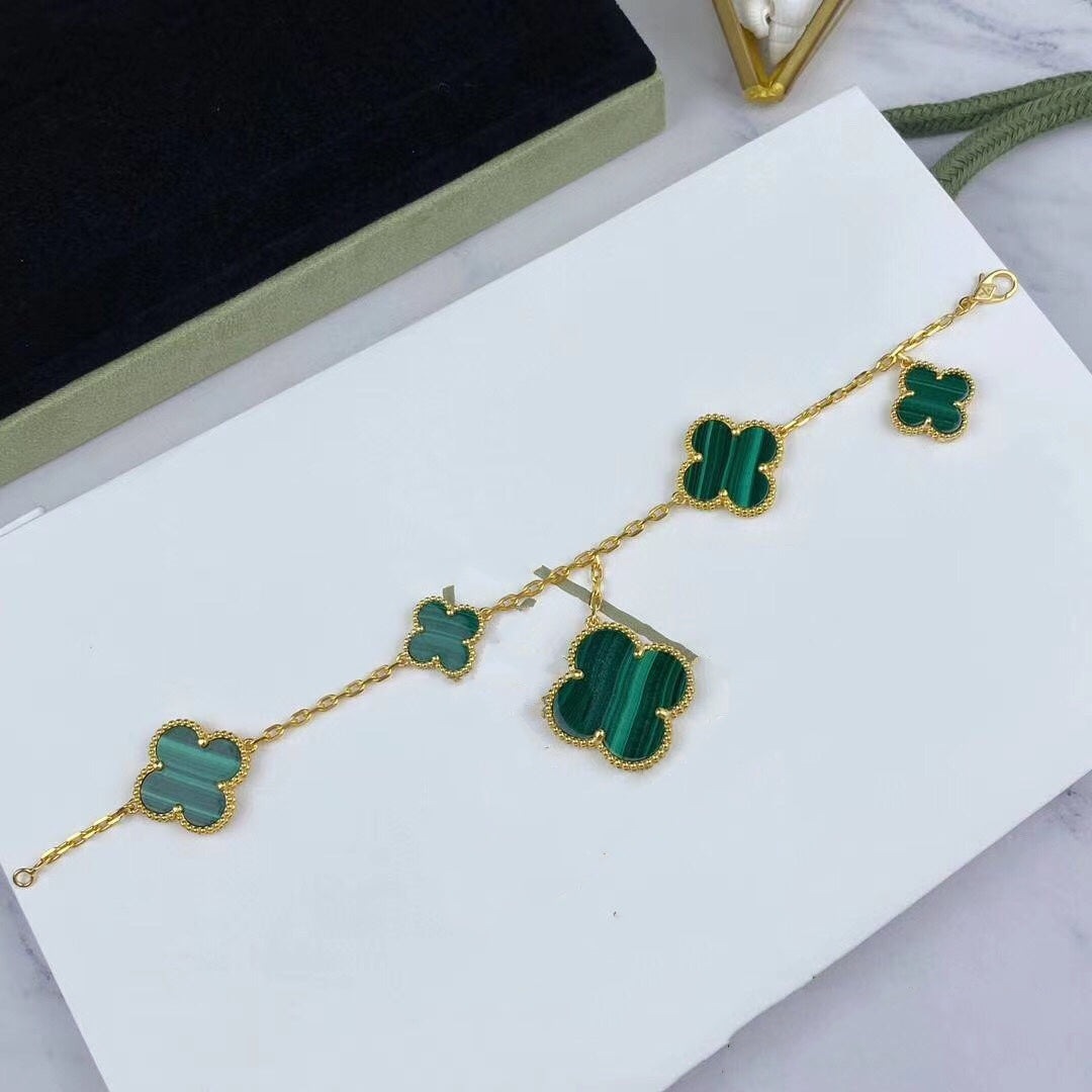[Renovia Jewelry]MAGIC CLOVER MALACHITE GOLD BRACELET 5 MOTIFS