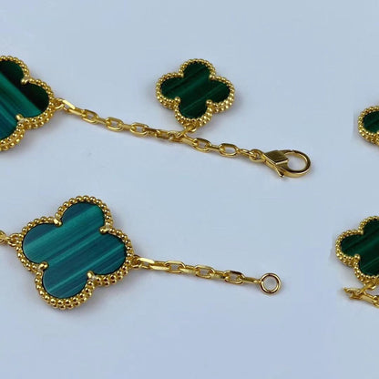[Renovia Jewelry]MAGIC CLOVER MALACHITE GOLD BRACELET 5 MOTIFS