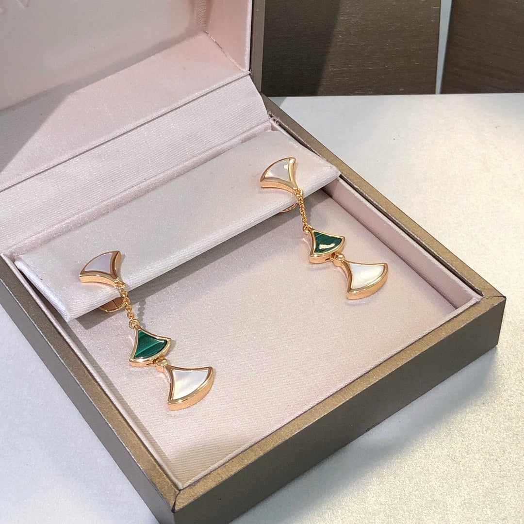 [Renovia Jewelry]DREAM EARRINGS 3 MOTIFS MALACHITE MOP PINK GOLD