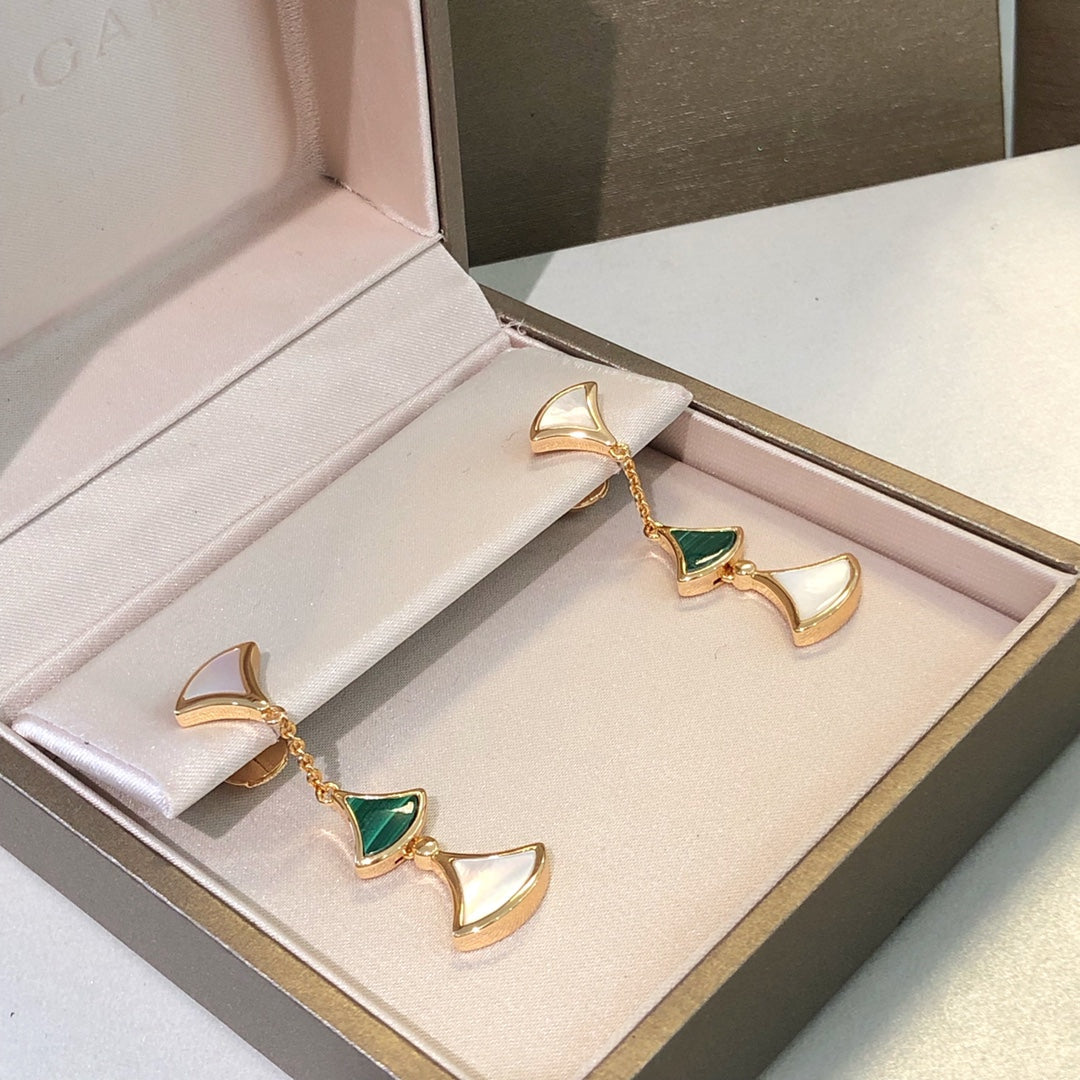 [Renovia Jewelry]DREAM EARRINGS 3 MOTIFS MALACHITE MOP PINK GOLD