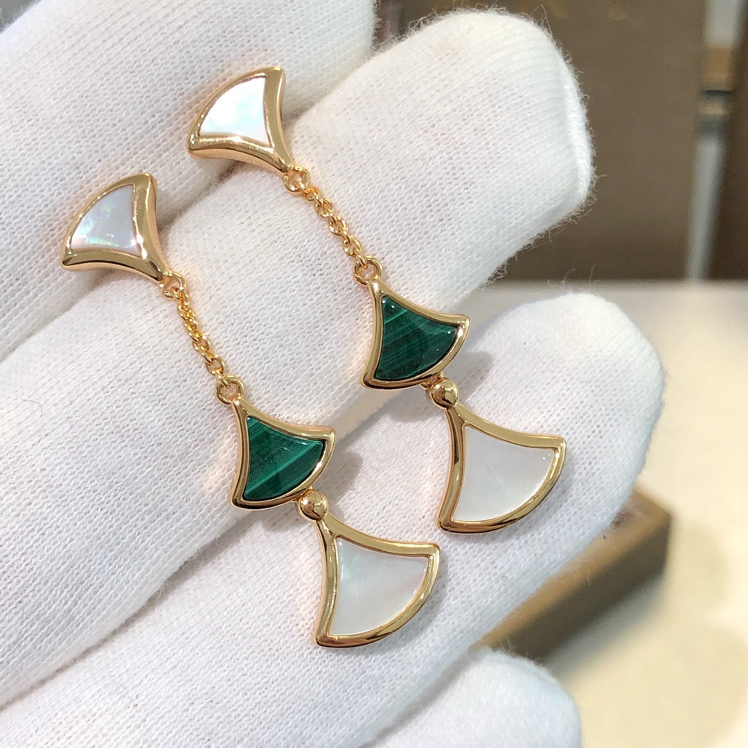 [Renovia Jewelry]DREAM EARRINGS 3 MOTIFS MALACHITE MOP PINK GOLD