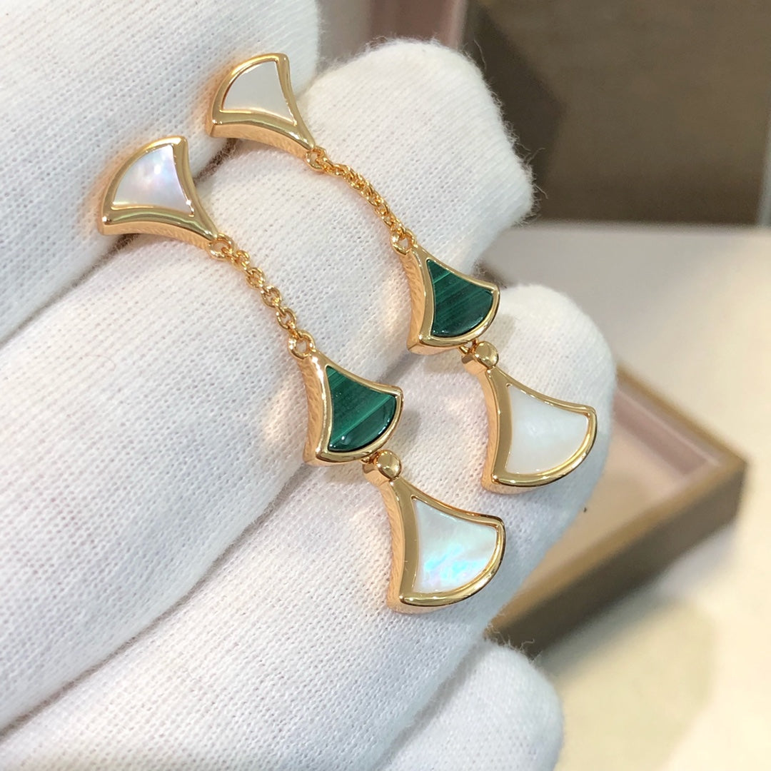[Renovia Jewelry]DREAM EARRINGS 3 MOTIFS MALACHITE MOP PINK GOLD