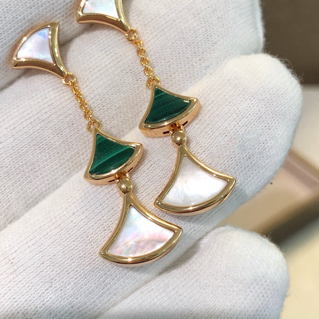 [Renovia Jewelry]DREAM EARRINGS 3 MOTIFS MALACHITE MOP PINK GOLD