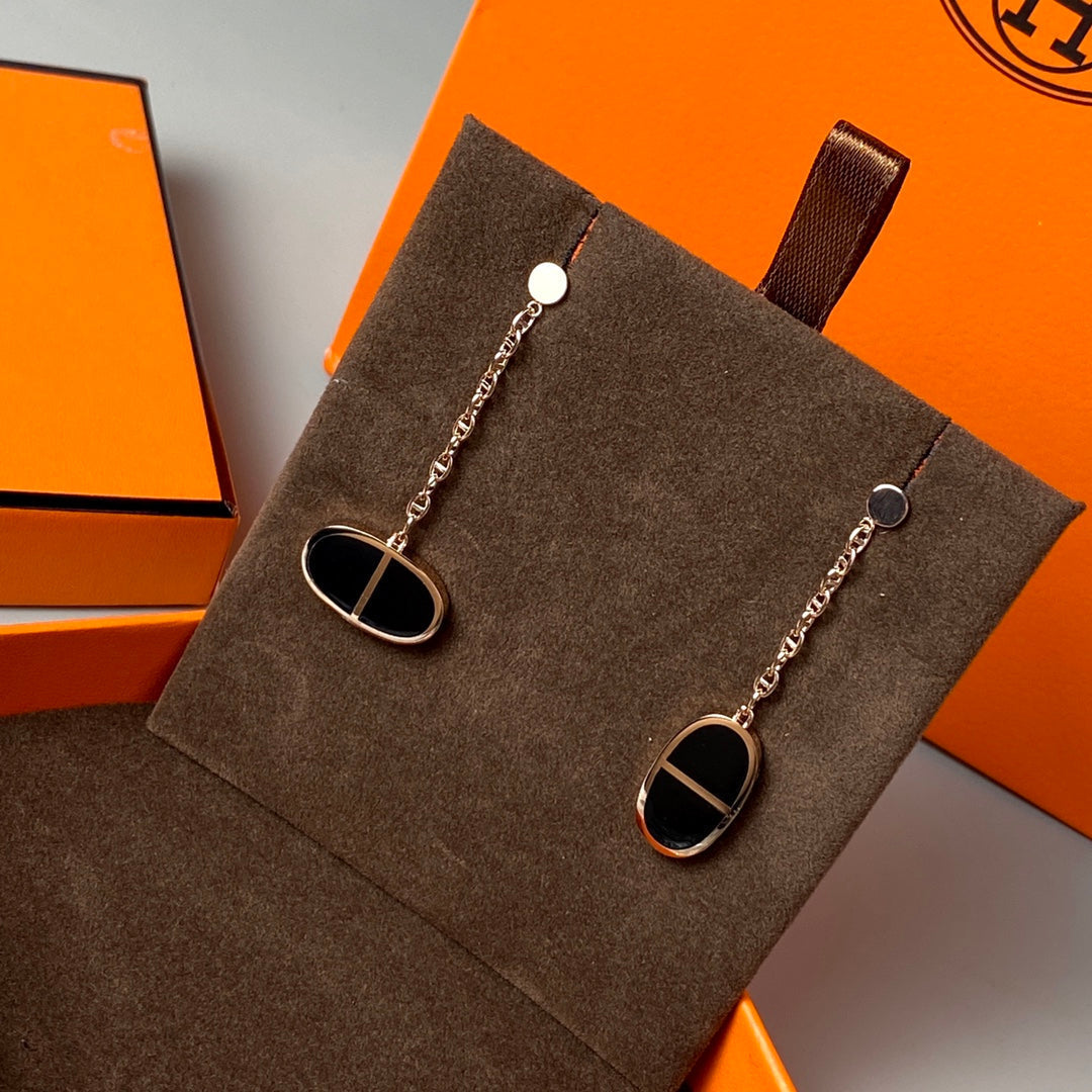 [Renovia Jewelry]CHAINE VERSO BLACK CERAMIC EARRINGS