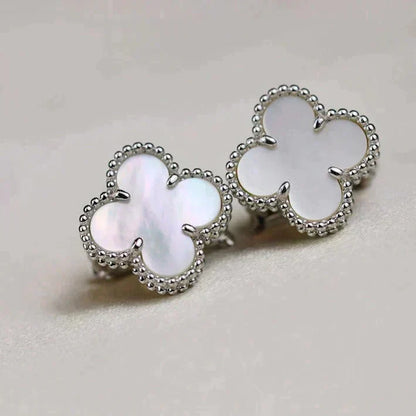 [Renovia Jewelry]CLOVER MEDIUM 1 MOTIFS  WHITE MOP EARRINGS SILVER