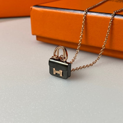 [Renovia Jewelry]CONSTANCE BLACK PEDANT PINK GOLD NECKLACE