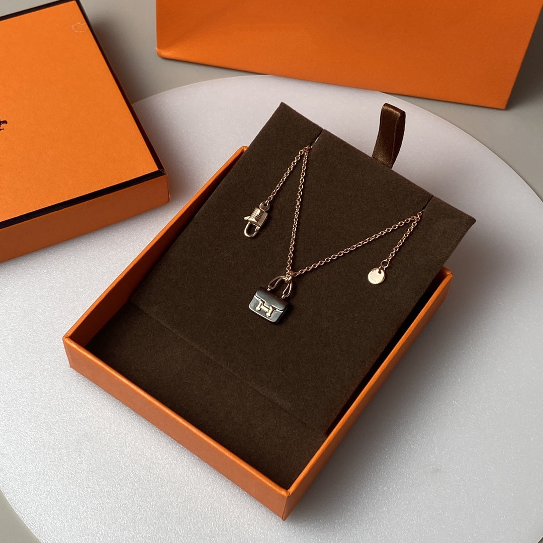 [Renovia Jewelry]CONSTANCE BLACK PEDANT PINK GOLD NECKLACE