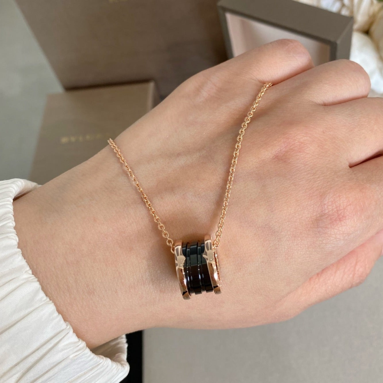 [Renovia Jewelry]ZERO 1 BLACK CERAMIC PINK GOLD NECKLACE