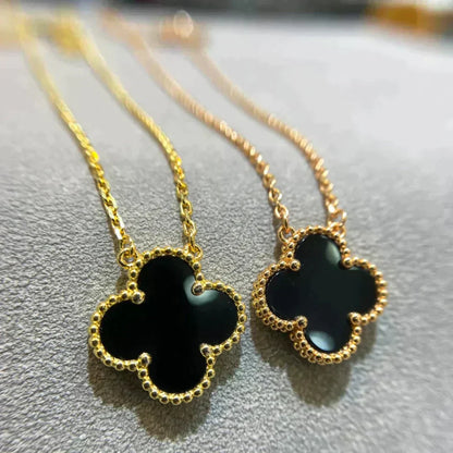 [Renovia Jewelry]CLOVER 15MM BLACK ONYX SINGLE FLOWER NECKLACE