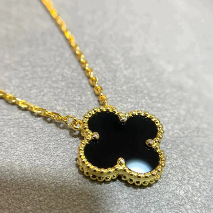 [Renovia Jewelry]CLOVER 15MM BLACK ONYX SINGLE FLOWER NECKLACE