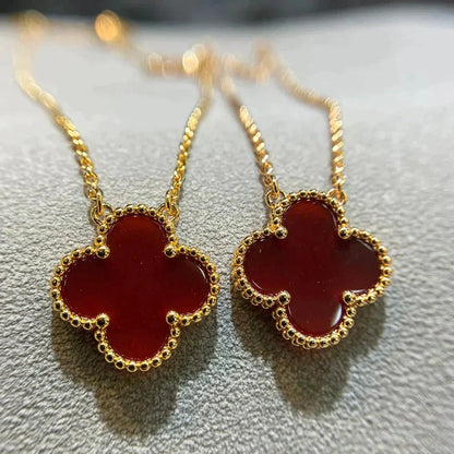 [Renovia Jewelry]CLOVER 15MM CARNELIAN SINGLE FLOWER NECKLACE