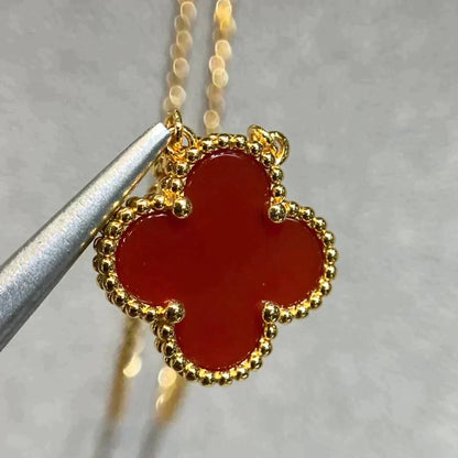 [Renovia Jewelry]CLOVER 15MM CARNELIAN SINGLE FLOWER NECKLACE