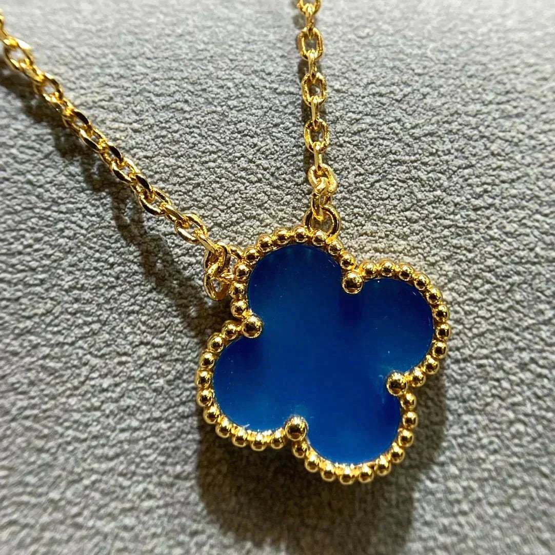 [Renovia Jewelry]CLOVER 15MM BLUE AGATE NECKLACE