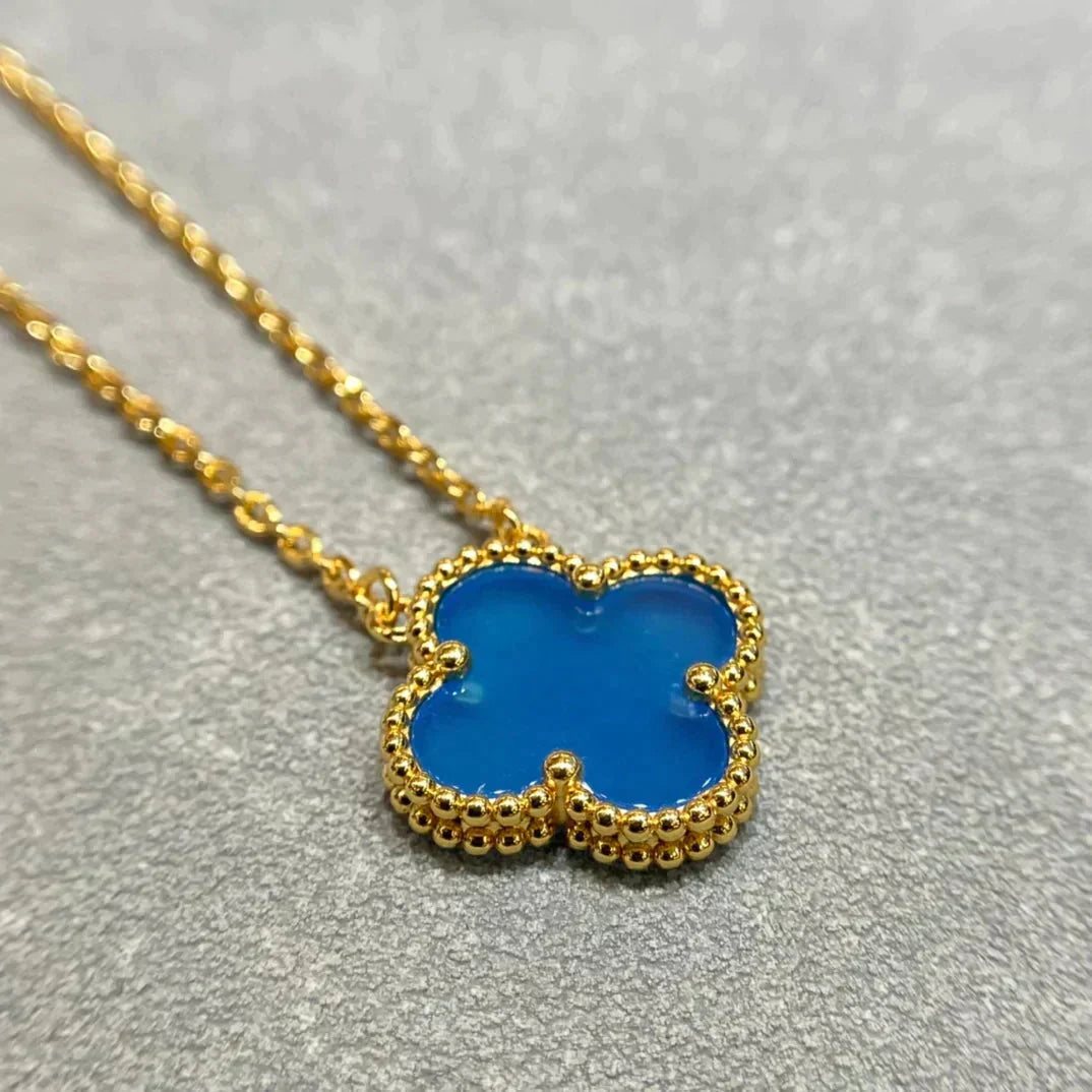[Renovia Jewelry]CLOVER 15MM BLUE AGATE NECKLACE