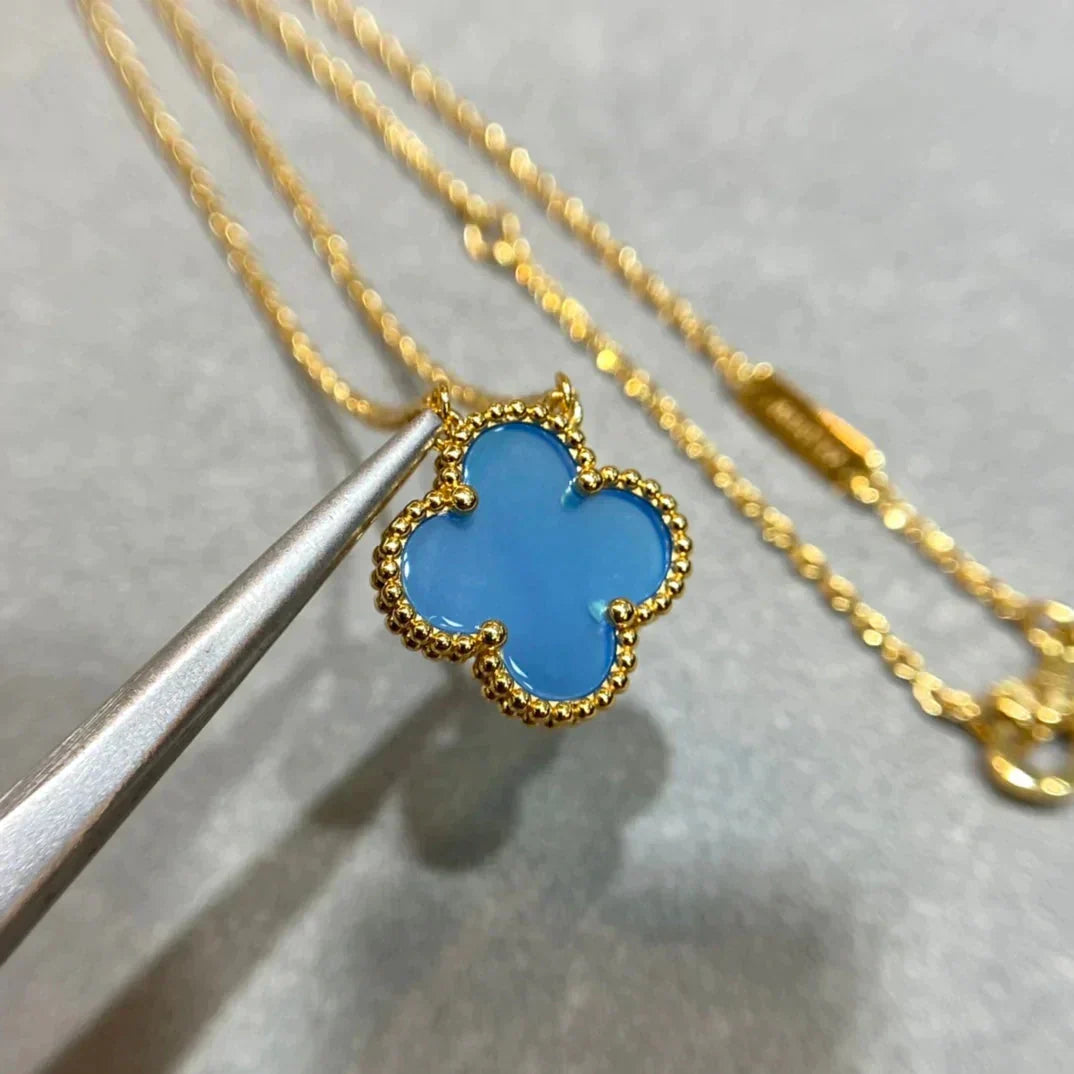 [Renovia Jewelry]CLOVER 15MM BLUE AGATE NECKLACE