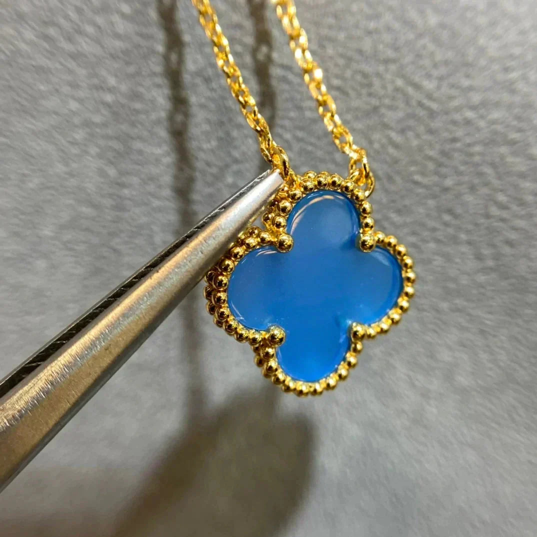[Renovia Jewelry]CLOVER 15MM BLUE AGATE NECKLACE