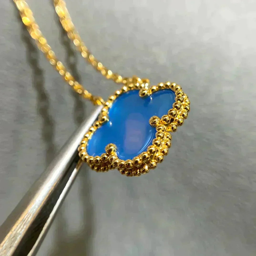 [Renovia Jewelry]CLOVER 15MM BLUE AGATE NECKLACE