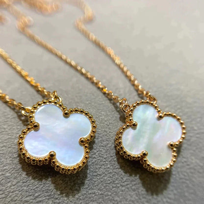 [Renovia Jewelry]CLOVER 15MM WHITE MOTHER-OF-PEARL GOLD NECKLACE