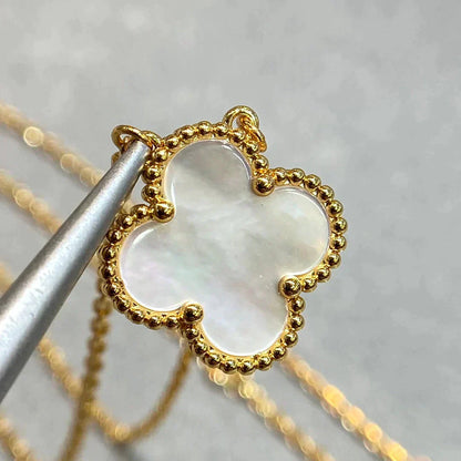 [Renovia Jewelry]CLOVER 15MM WHITE MOTHER-OF-PEARL GOLD NECKLACE