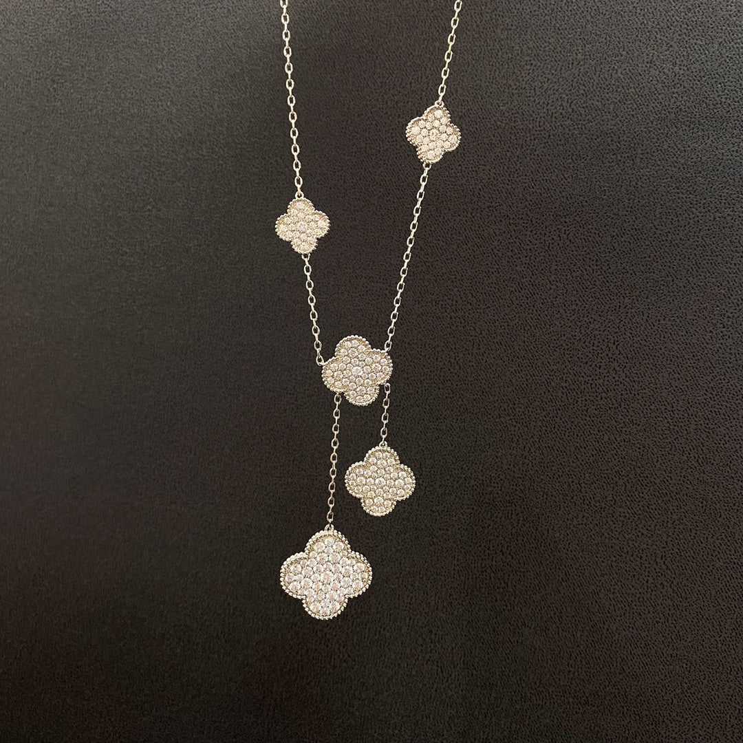 [Renovia Jewelry]CLOVER 5 MOTIFS SILVER DIAMONDS NECKLACE