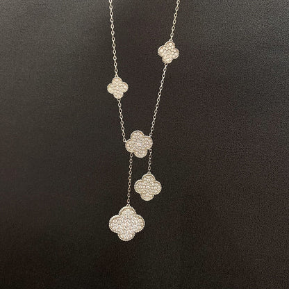 [Renovia Jewelry]CLOVER 5 MOTIFS SILVER DIAMONDS NECKLACE