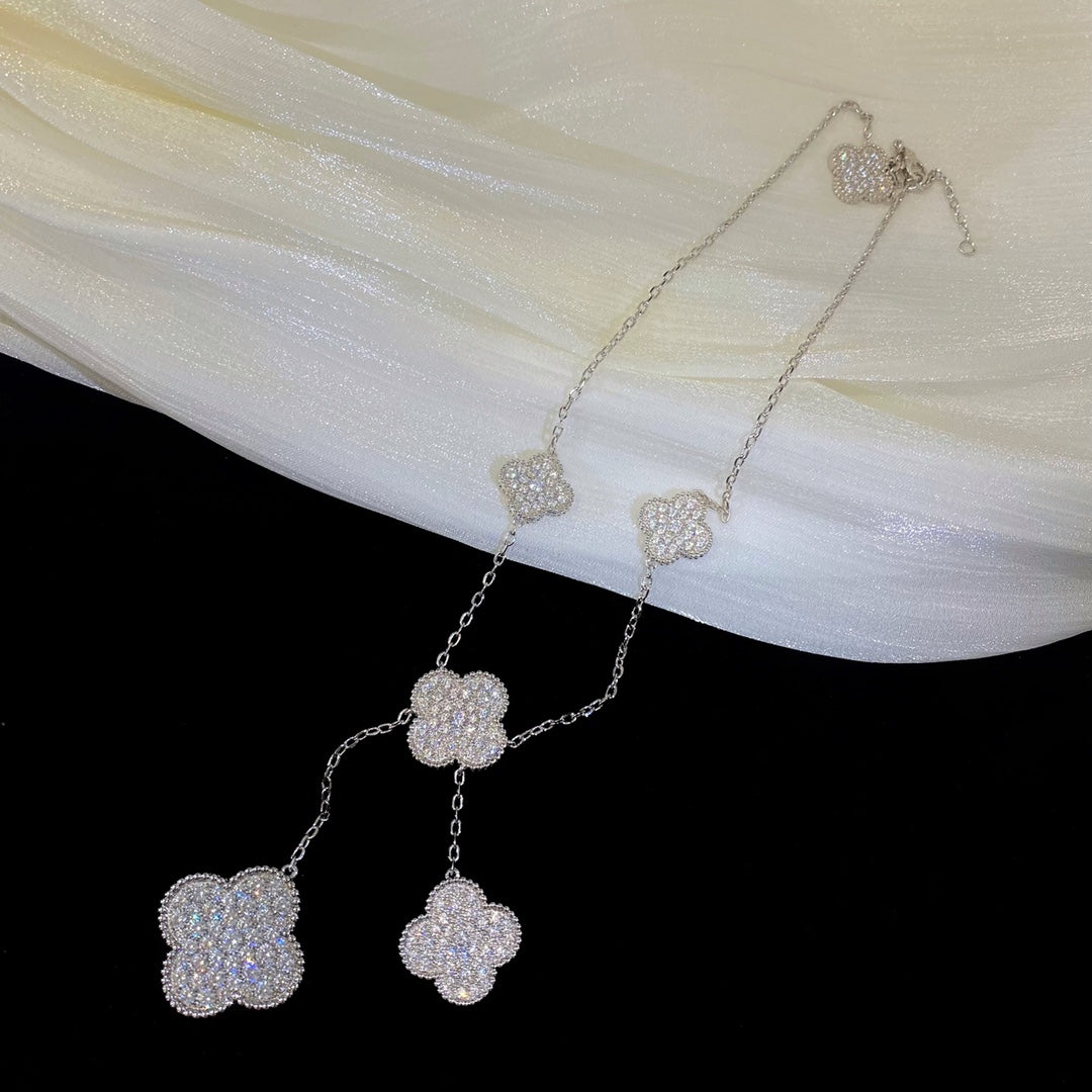 [Renovia Jewelry]CLOVER 5 MOTIFS SILVER DIAMONDS NECKLACE