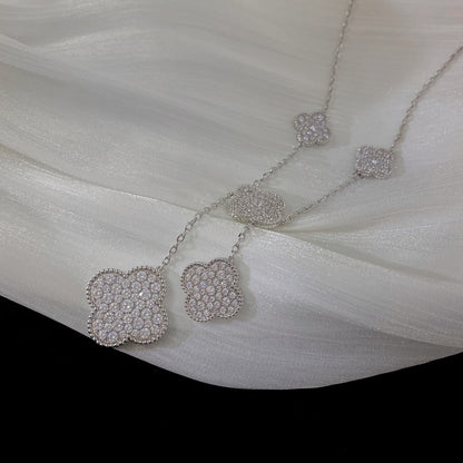 [Renovia Jewelry]CLOVER 5 MOTIFS SILVER DIAMONDS NECKLACE