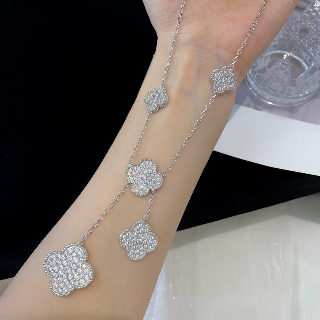 [Renovia Jewelry]CLOVER 5 MOTIFS SILVER DIAMONDS NECKLACE
