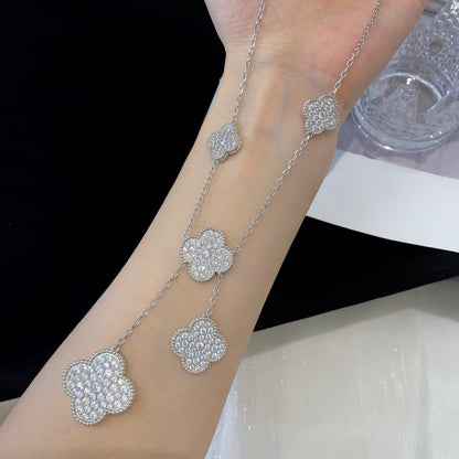[Renovia Jewelry]CLOVER 5 MOTIFS SILVER DIAMONDS NECKLACE