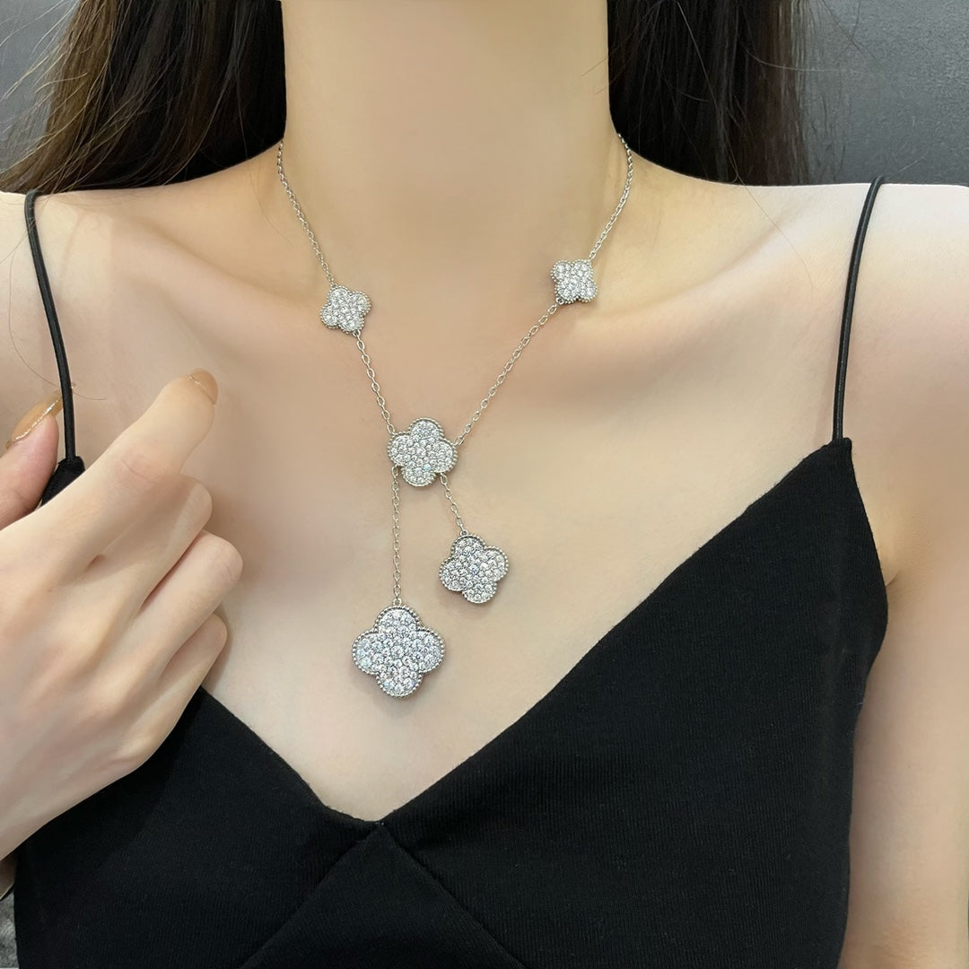 [Renovia Jewelry]CLOVER 5 MOTIFS SILVER DIAMONDS NECKLACE