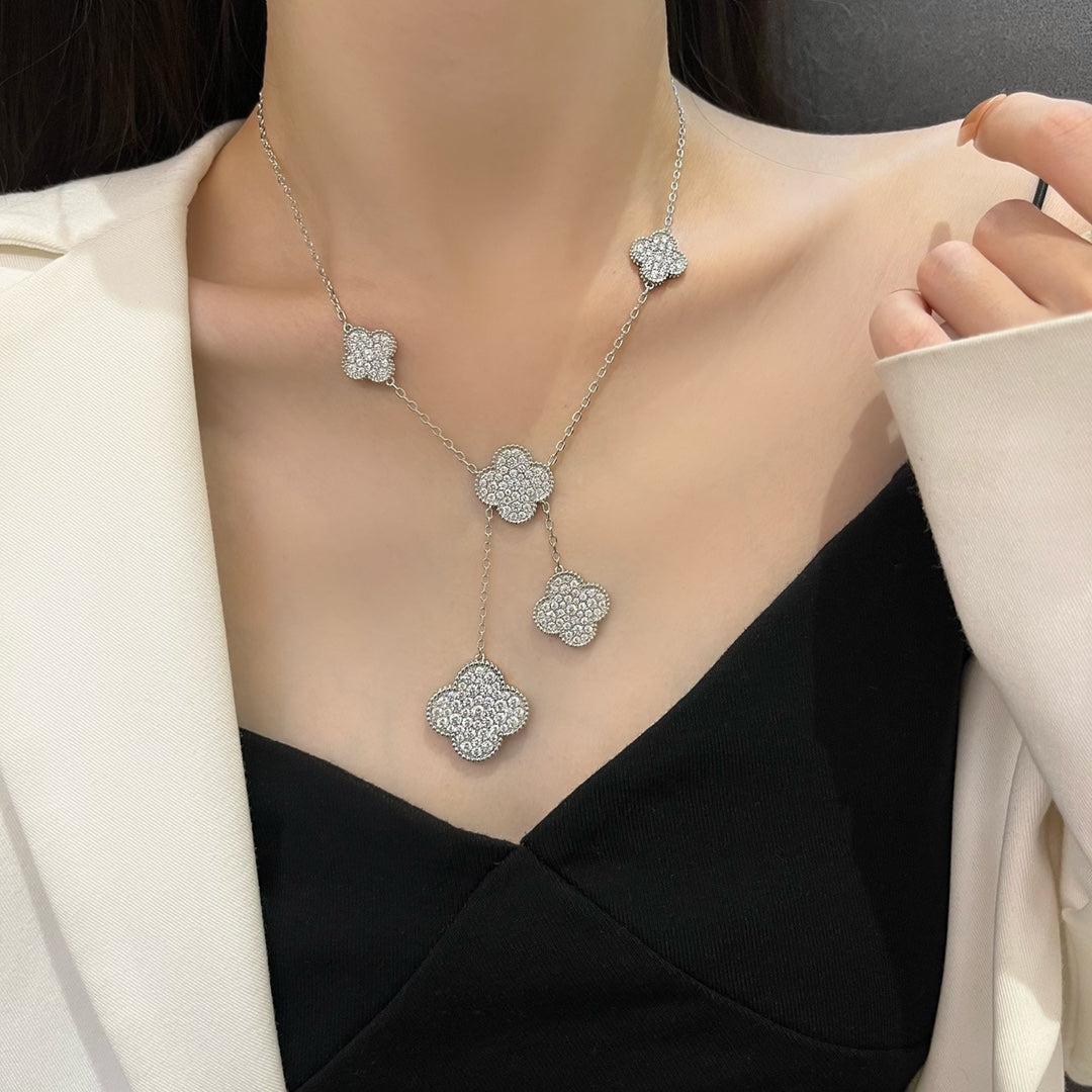 [Renovia Jewelry]CLOVER 5 MOTIFS SILVER DIAMONDS NECKLACE