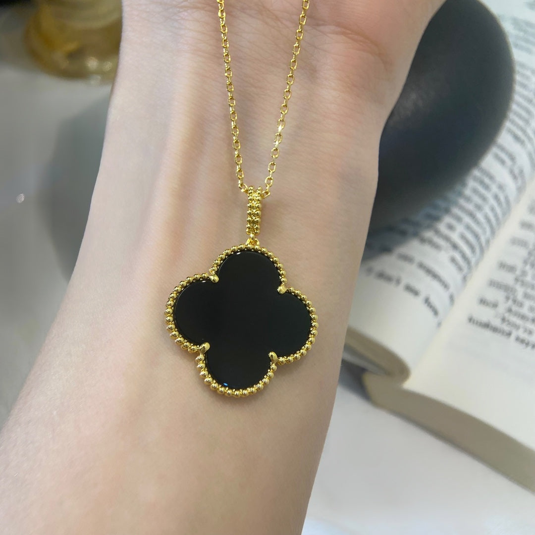 [Renovia Jewelry]CLOVER 25MM NECKLACE GOLD ONYX