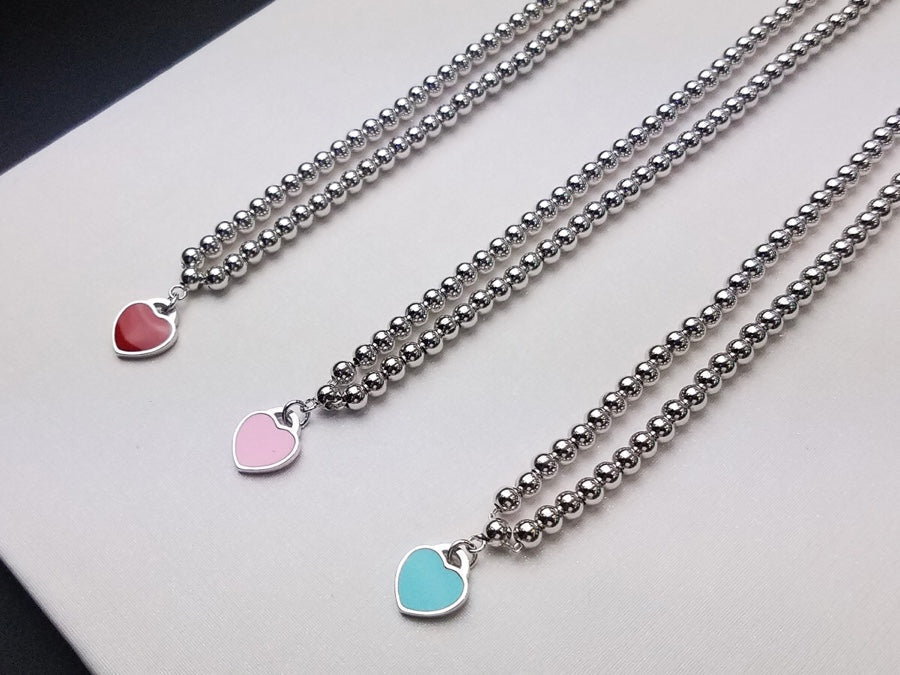[Renovia Jewelry]HEART PEDANT SILVER BALL CHAIN NECKLACE