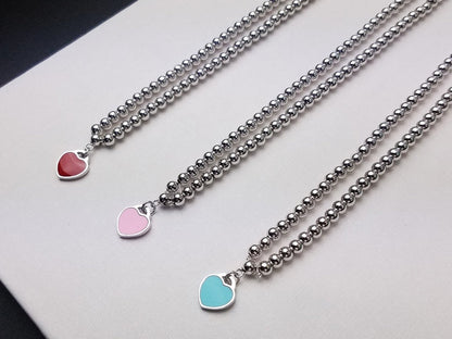 [Renovia Jewelry]HEART PEDANT SILVER BALL CHAIN NECKLACE