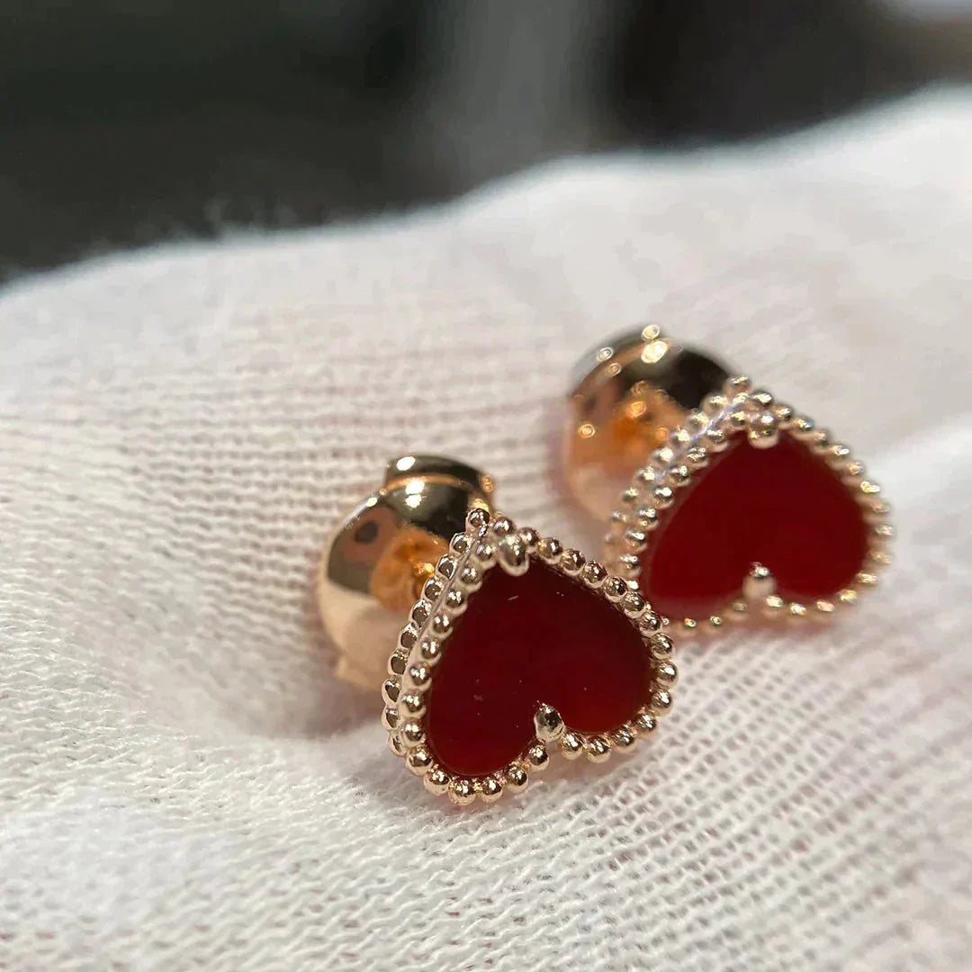 [Renovia Jewelry]HEART CARNELIAN STUD EARRINGS