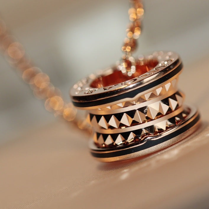 [Renovia Jewelry]ZERO 1 ROCK PEDANT PINK GOLD BLACK NECKLACE