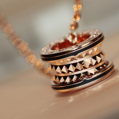 [Renovia Jewelry]ZERO 1 ROCK PEDANT PINK GOLD BLACK NECKLACE