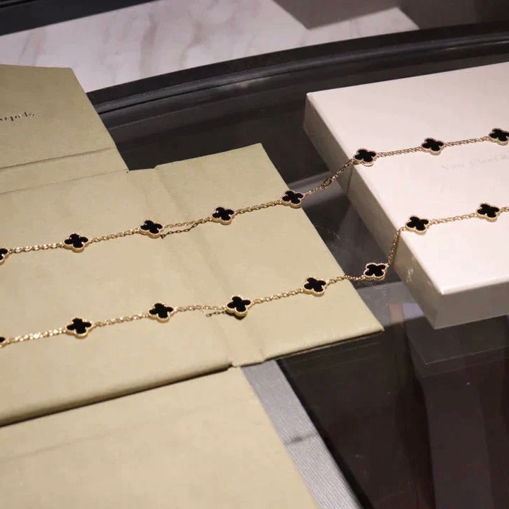 [Renovia Jewelry]CLOVER 20 MOTIFS ONYX NECKLACE