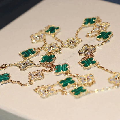 [Renovia Jewelry]CLOVER 20 MOTIFS MALACHITE DIAMOND NECKLACE