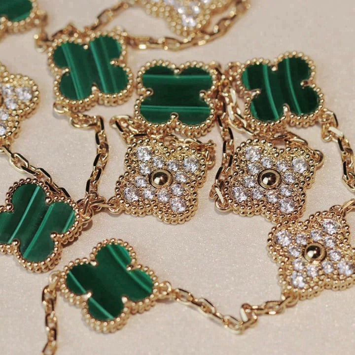 [Renovia Jewelry]CLOVER 20 MOTIFS MALACHITE DIAMOND NECKLACE