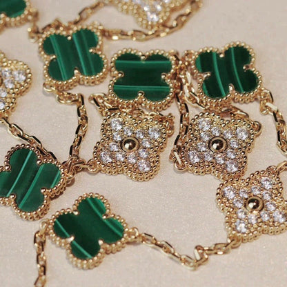 [Renovia Jewelry]CLOVER 20 MOTIFS MALACHITE DIAMOND NECKLACE