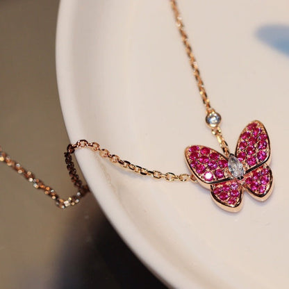 [Renovia Jewelry]BUTTERFLY RED DIAMOND ROSE GOLD NECKLACE