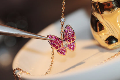 [Renovia Jewelry]BUTTERFLY RED DIAMOND ROSE GOLD NECKLACE