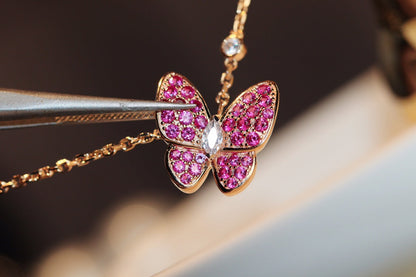 [Renovia Jewelry]BUTTERFLY RED DIAMOND ROSE GOLD NECKLACE