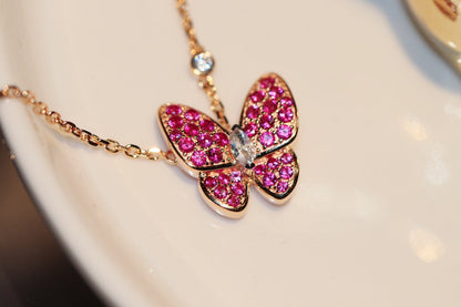 [Renovia Jewelry]BUTTERFLY RED DIAMOND ROSE GOLD NECKLACE